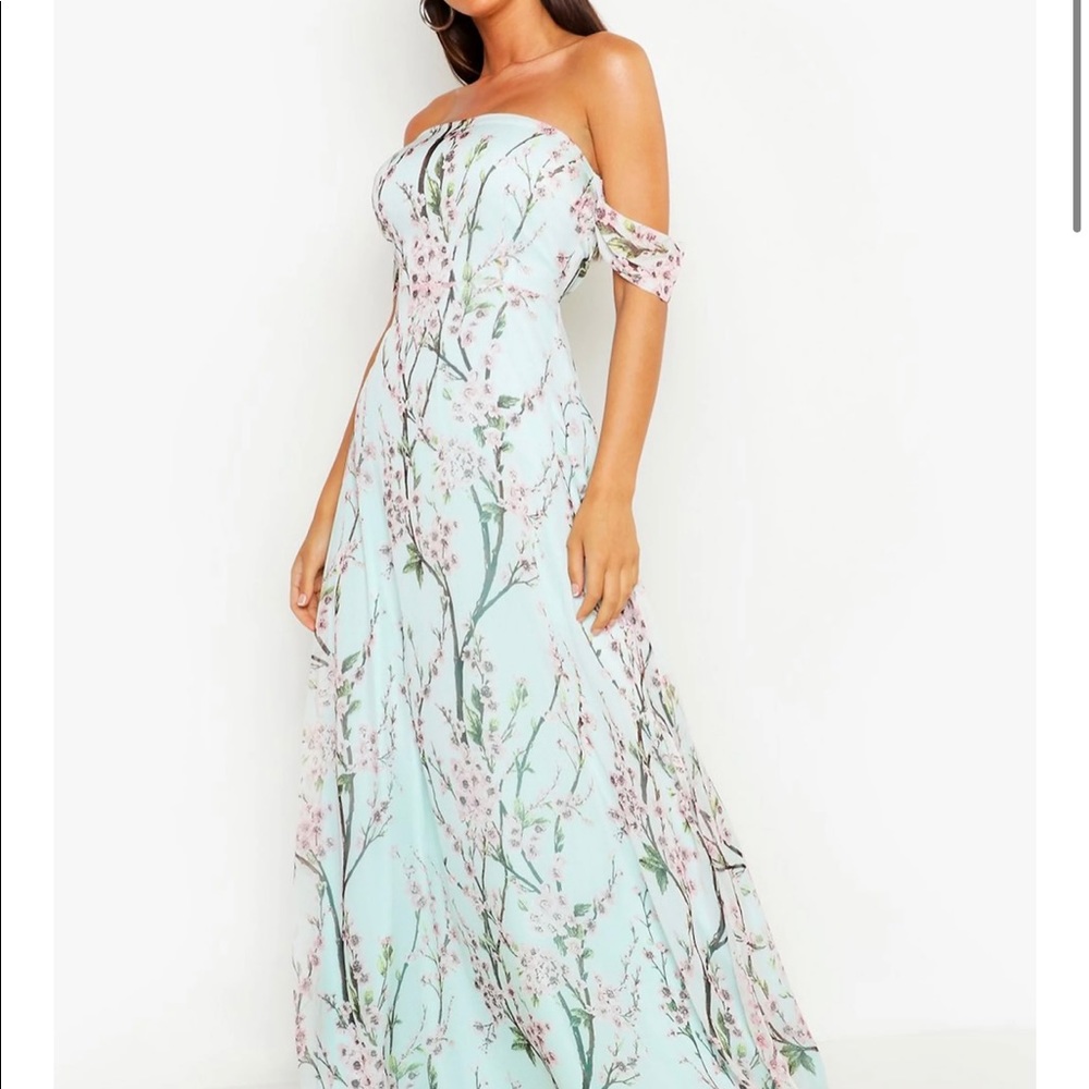 Boohoo floral off the shoulder maxi